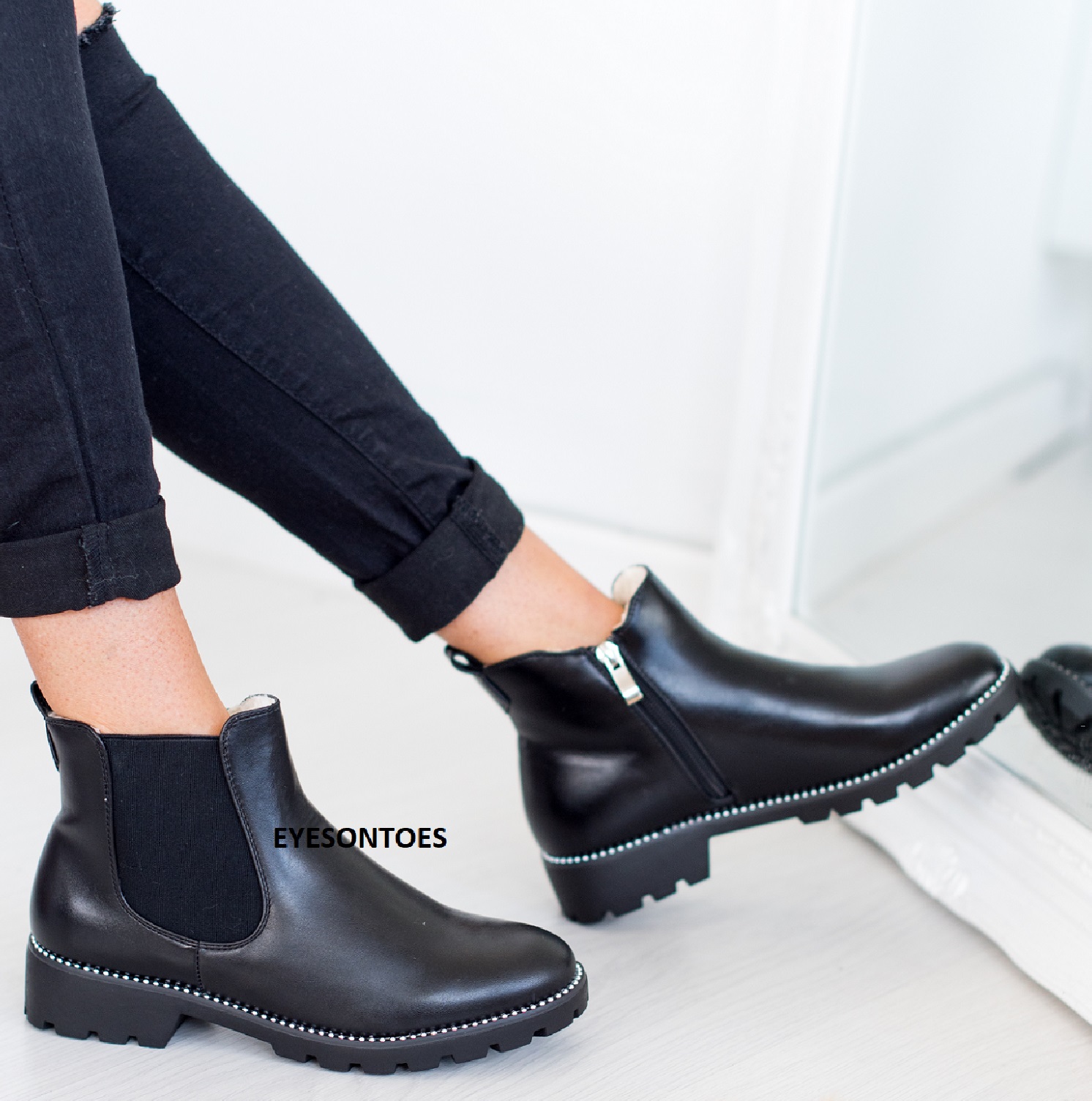 chunky heel fur lined boots